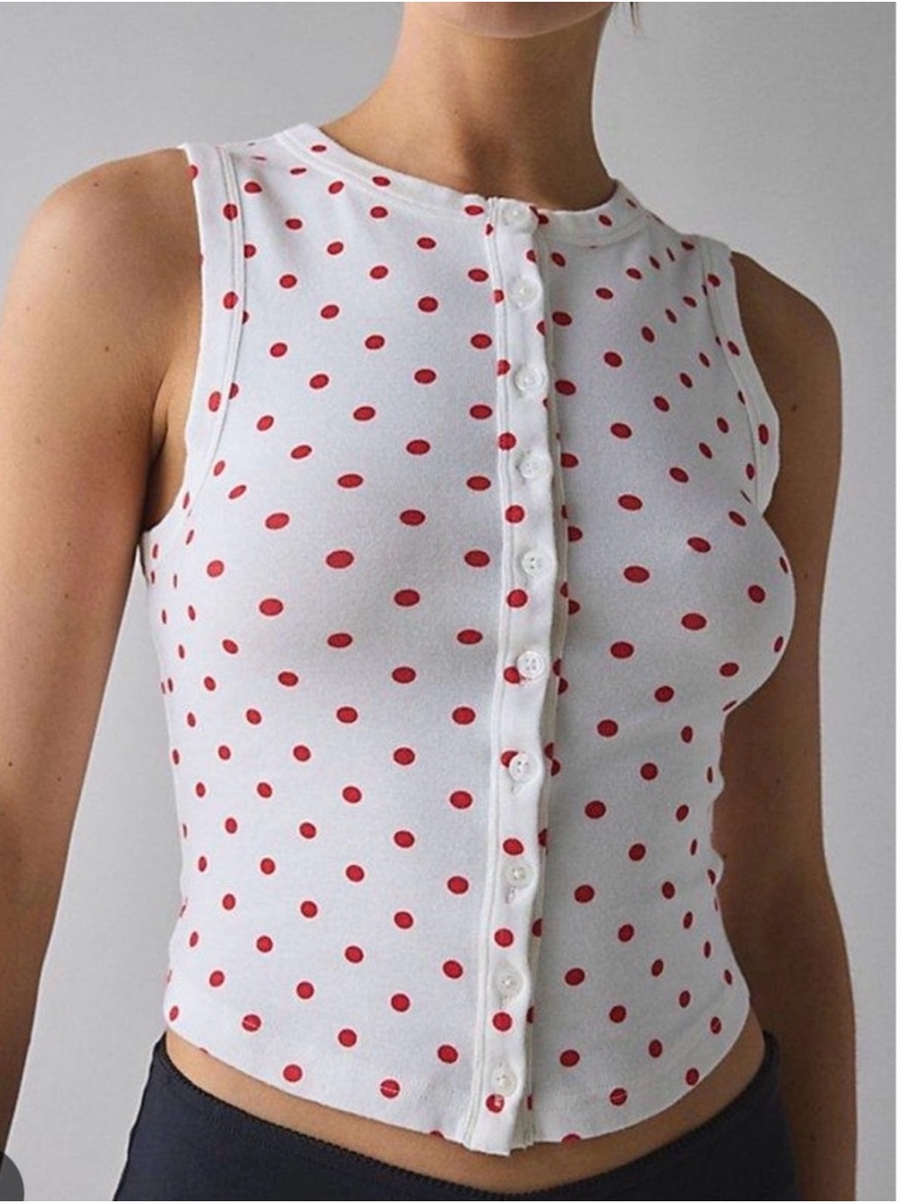 Urban Outfitters White Sleeveless Button-Front Top with Red Polka Dots
